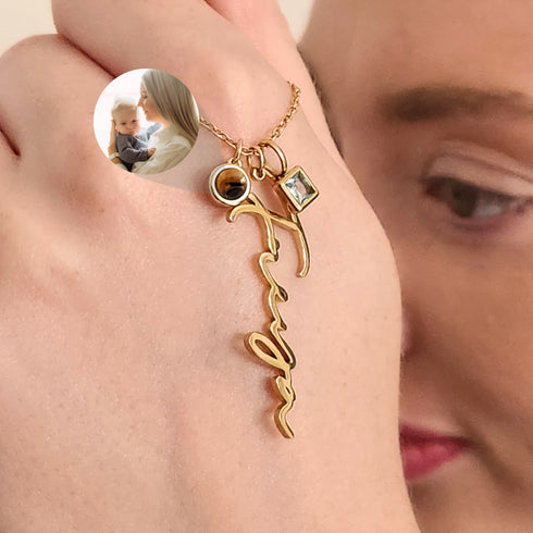 Photo Projection, Name & Birthstone Necklace