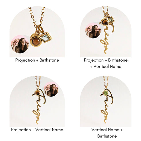 Photo Projection, Name & Birthstone Necklace